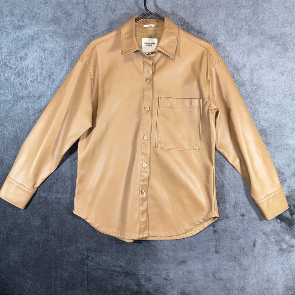 Abercrombie & Fitch Vegan Leather Oversized Shirt Jacket Tan Camel XS Shacket